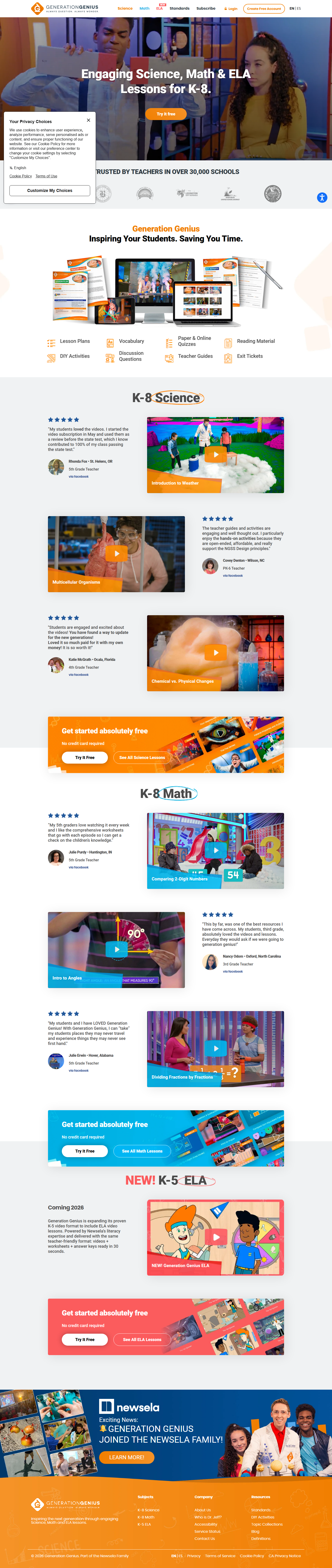 Homepage of Generation Genius